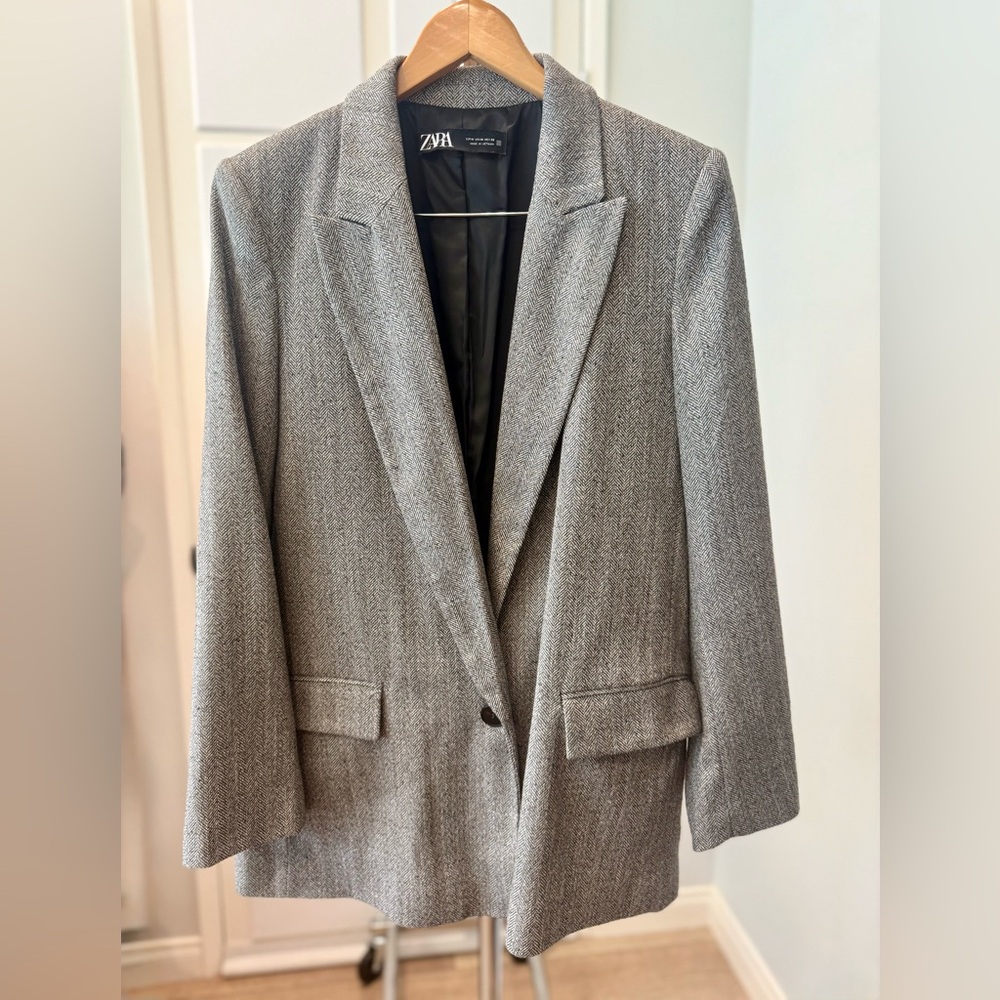 Zara Gray Herringbone Blazer